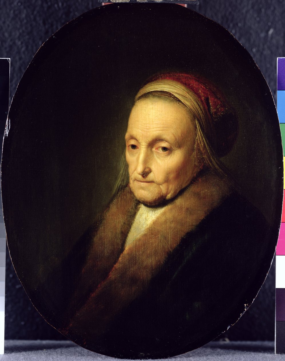 Leder for en gammel kvinne med pelskrage, etter 1630 av Gerrit Dou