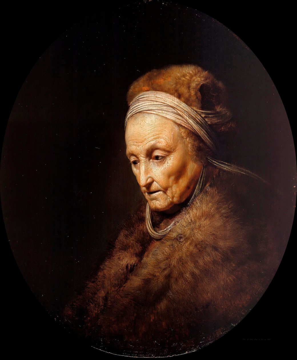"" Portrett av Rembrandts innsjø "" (Portrett av Rembrandts mor) Maleri av Gerard Dou (Gerrit Dow) (1613-1675) Olje på tre Dim 23,1x19,7 cm Staatliche Museen, Berlin av Gerrit Dou