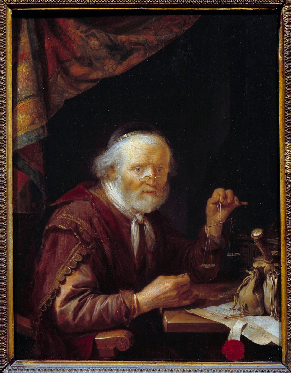 Gullveieren. Maleri av Gerard Dou (1613-1675) Ec. Hol. av Gerrit Dou