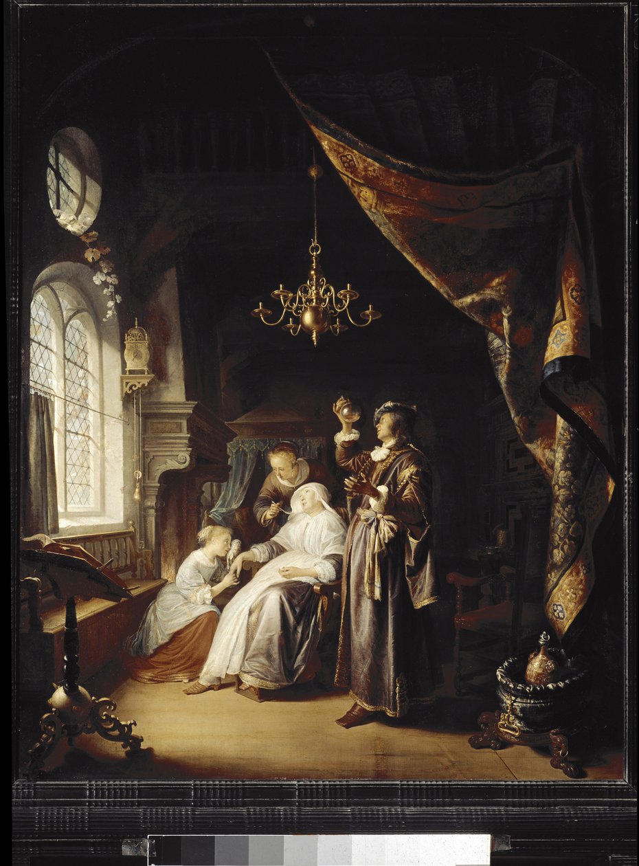 Den hydropiske kvinnen (olje på tre av Gerrit Dou