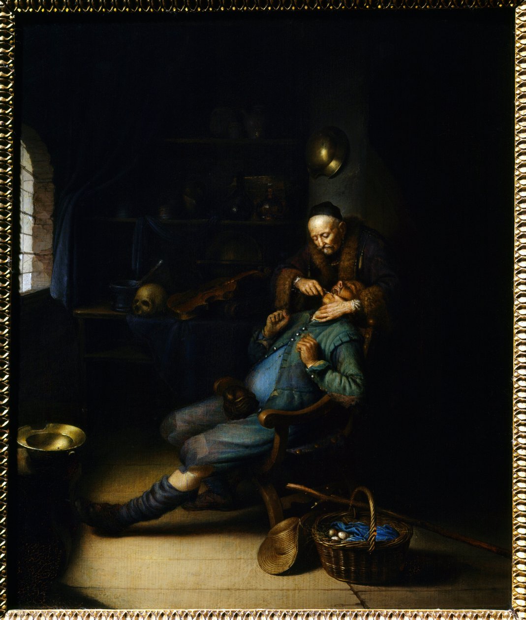 The tooth puller. Painting by Gerard Dou (or Gerrit Dow) (1613-1675) av Gerrit Dou