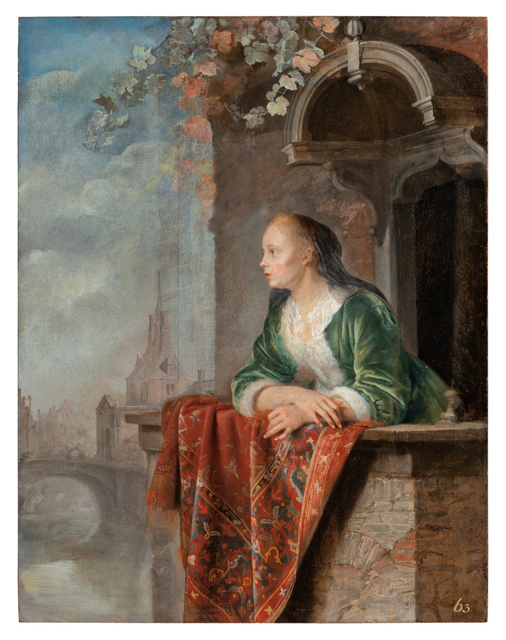 Ung dame på en balkong, ca. 1664 av Gerrit Dou