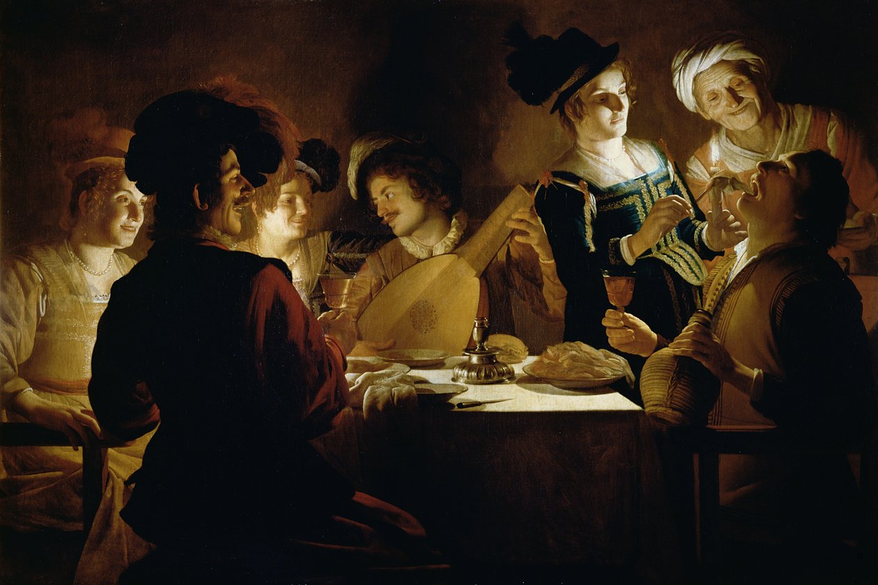 En fest med en lutspiller, ca. 1620 av Gerrit van Honthorst