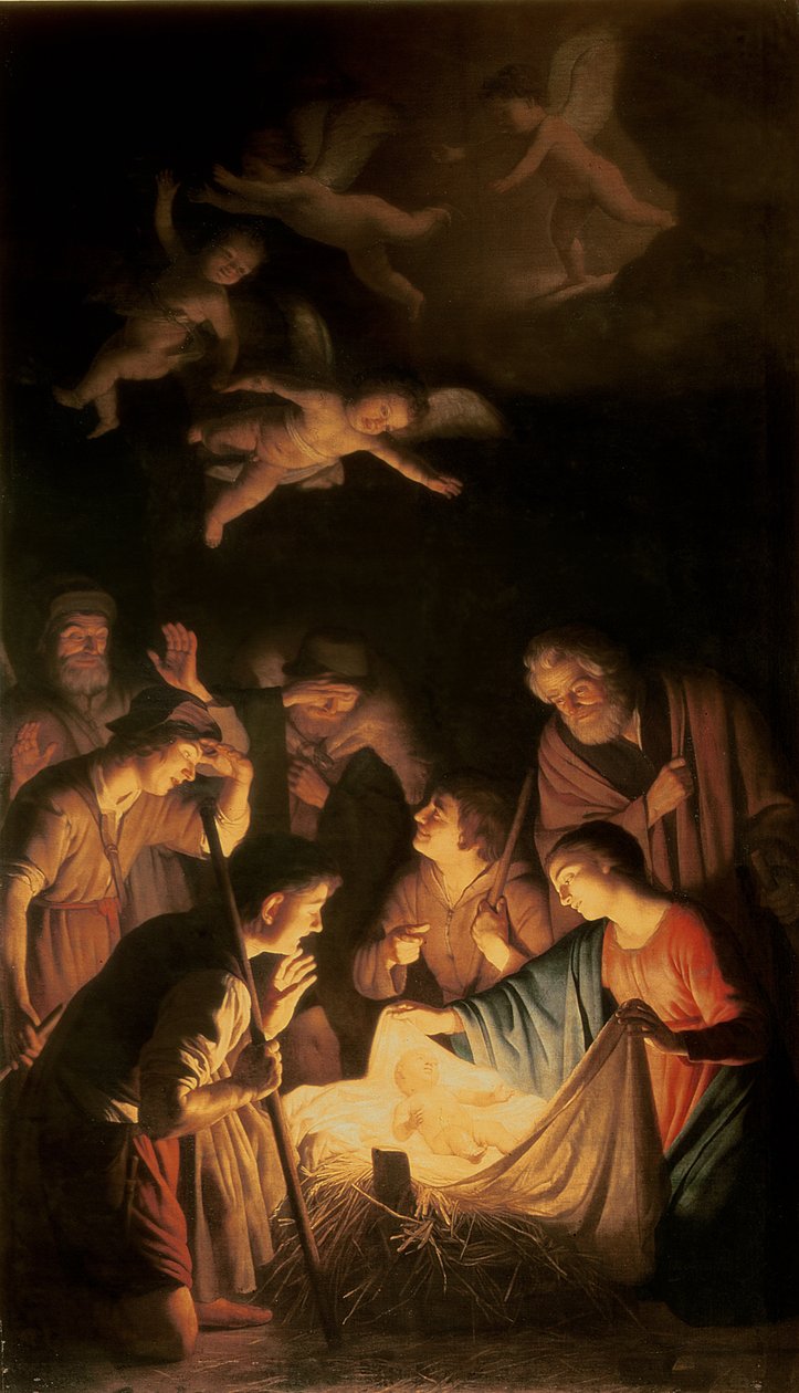 Tilbedelse av hyrdene, 1617 av Gerrit van Honthorst