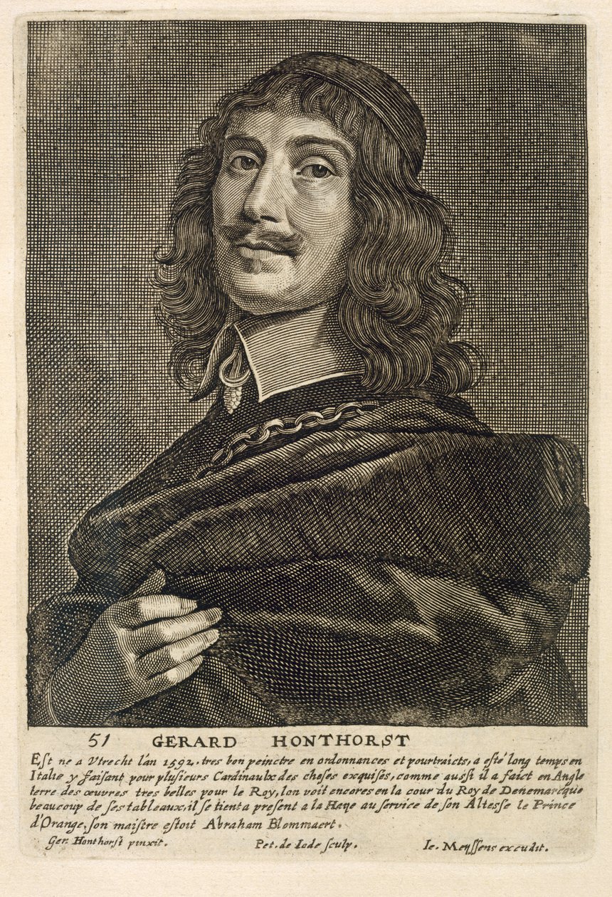 Selvportrett, gravert av Johannes Meyssens (1612-70) av Gerrit van Honthorst