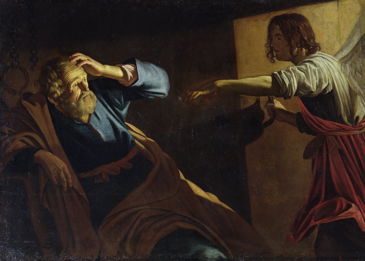 St. Peter løslatt fra fengsel av Gerrit van Honthorst