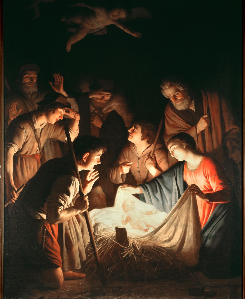 Hyrdenes tilbedelse - olje på lerret, ca. 1640 av Gerrit van Honthorst