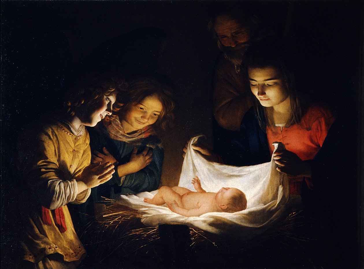Tilbedelsen av Kristusbarnet, ca. 1620 av Gerrit van Honthorst