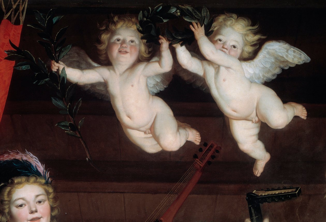 The Angels Detail-konsert. Maleri av Gerrit Van Honthorst (1590-1656) 1624 Søn. 1,68x1,78 m av Gerrit van Honthorst