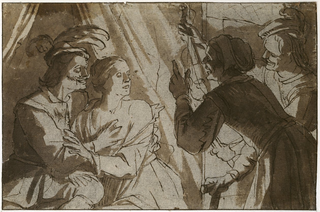 The Prodigal Son (penn og brunt blekk med vask over svart kritt på papir) av Gerrit van Honthorst