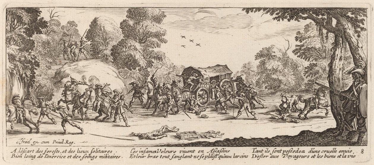 Angrep på en trener av Gerrit van Schagen after Jacques Callot