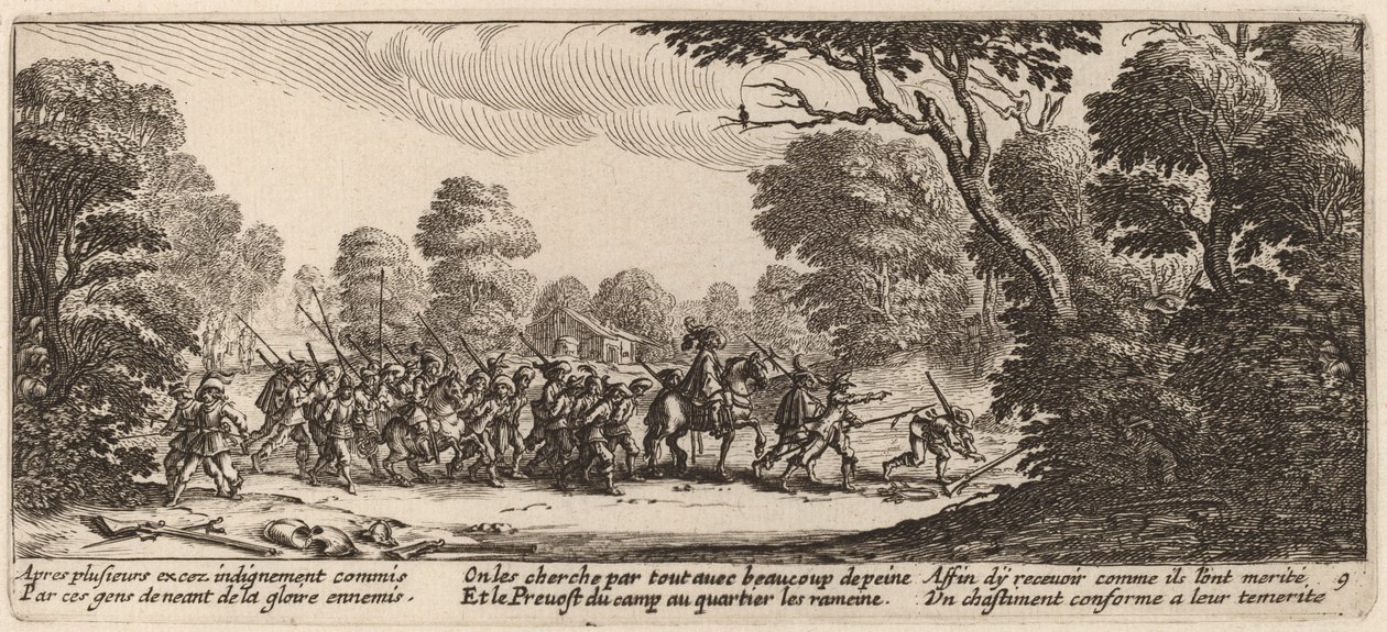 Oppdagelsen av de kriminelle soldatene av Gerrit van Schagen after Jacques Callot
