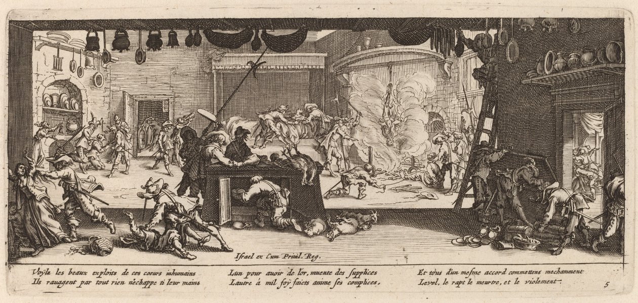 Plyndre et stort gårdshus av Gerrit van Schagen after Jacques Callot