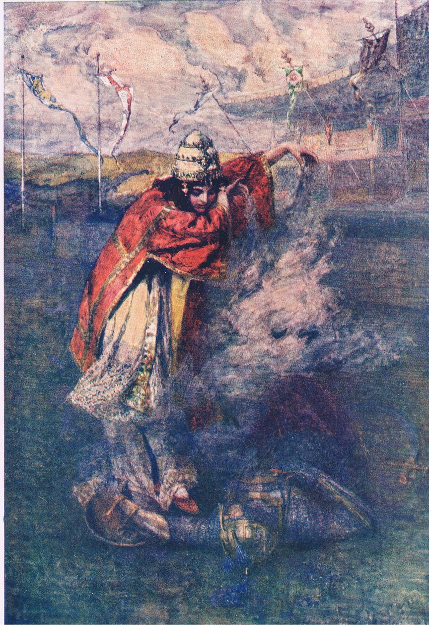 Duessa dispelled the Enchanted Cloud, Stories from the Faerie Queen utgitt av George Harrap and Company av Gertrude E. Demain (after) Hammond