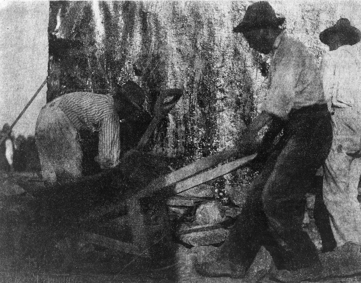 Tre arbeidere. Fotografi som viser tre afroamerikanske arbeidere på jobb. (ca. 1900) Av Gertrude Kasebier av Gertrude Käsebier