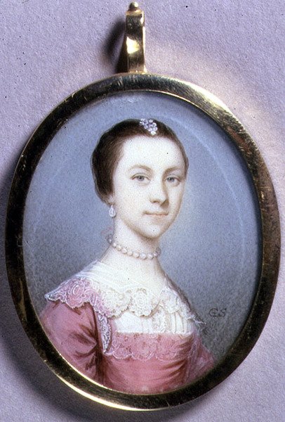 Portrettminiatyr av Rachael Chumley, ca. 1749 (akvarell på elfenben på kort) av Gervase Spencer