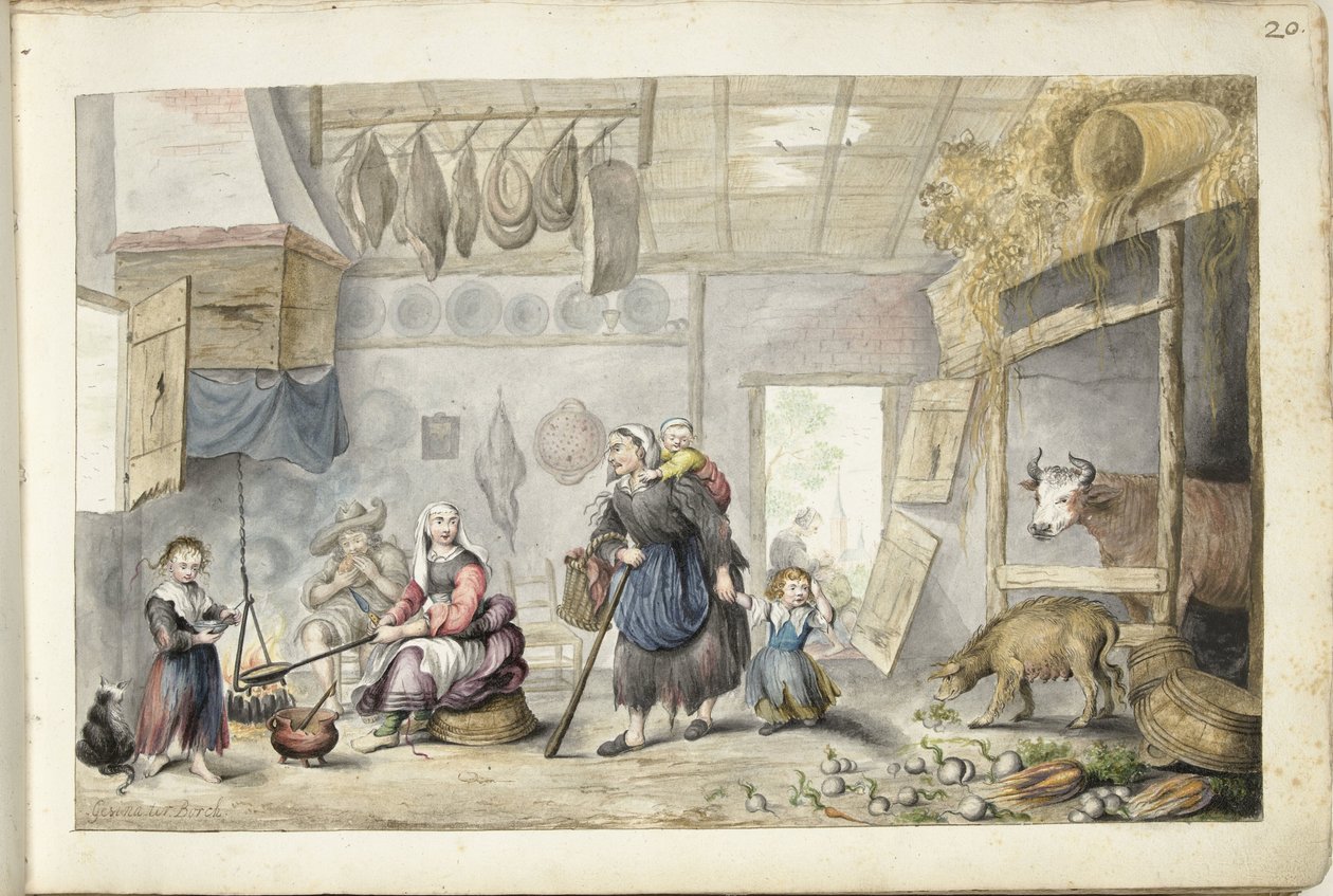 Farmhouse Interiør (veldedighet eller fattigdom) av Gesina ter Borch (signed by artist)
