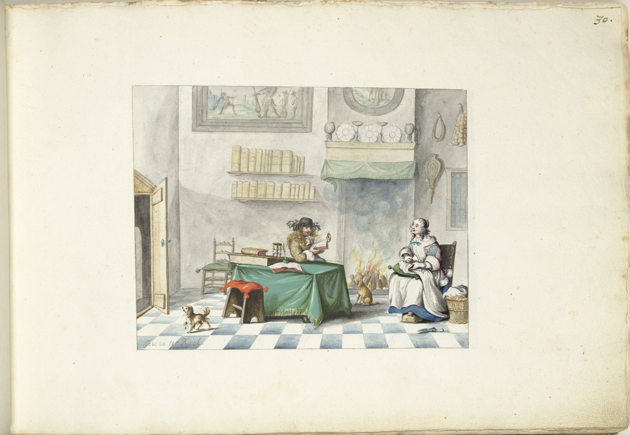 Herren leser for en dame av Gesina ter Borch (signed by artist)