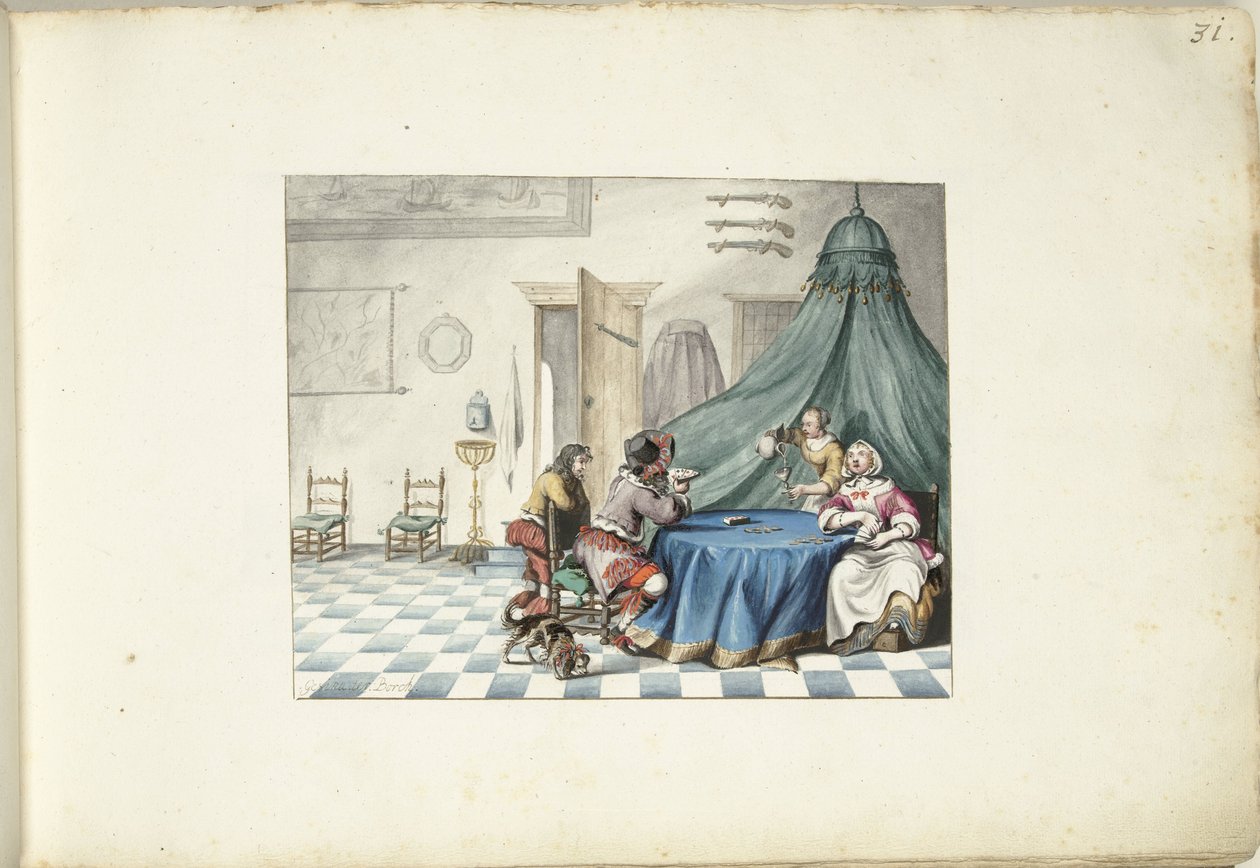 Kortspillere i et interiør av Gesina ter Borch (signed by artist)
