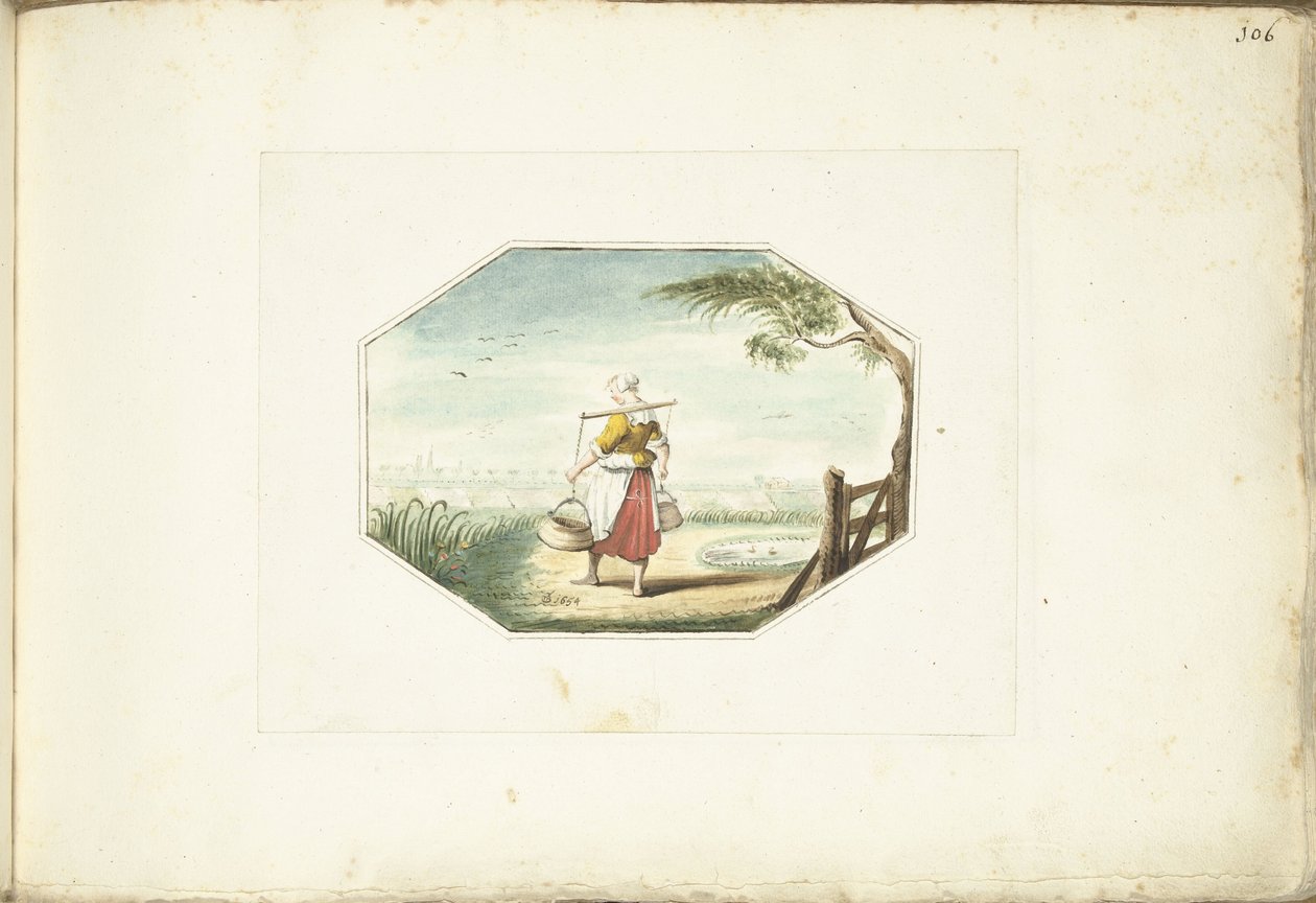 Melkepike med bøtter i et landskap av Gesina ter Borch (signed by artist)