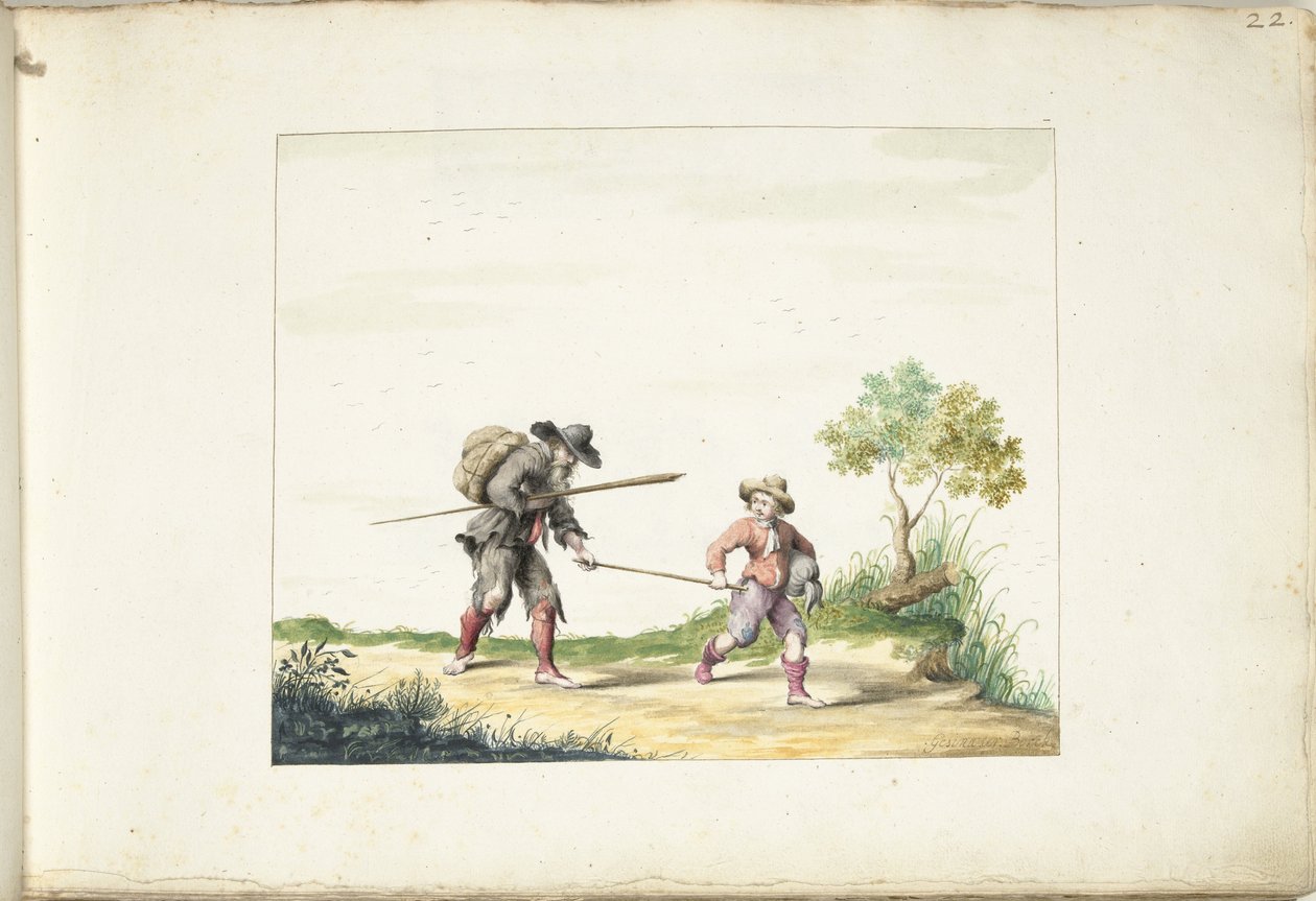 Gammel blind tigger ledet av en gutt av Gesina ter Borch (signed by artist)