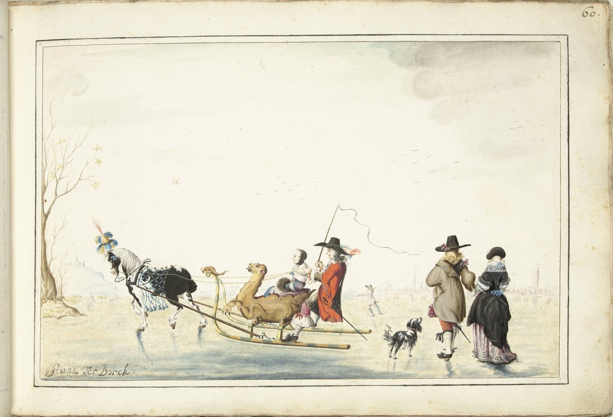 Slede på isen av Gesina ter Borch (signed by artist)