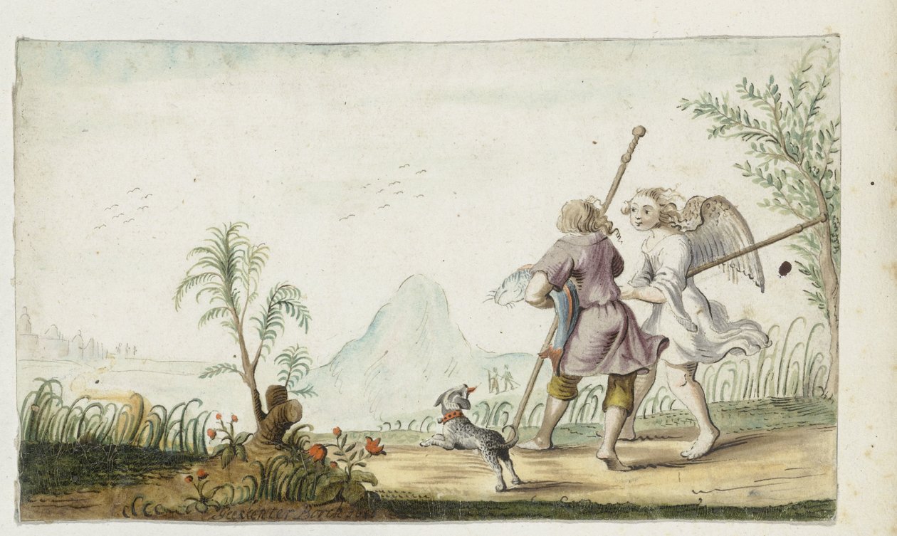 Tobias i Angel av Gesina ter Borch (signed by artist)
