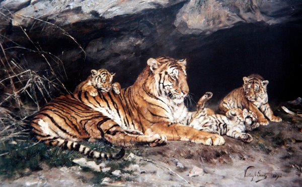 En Tigress og hennes unge av Geza Vastagh