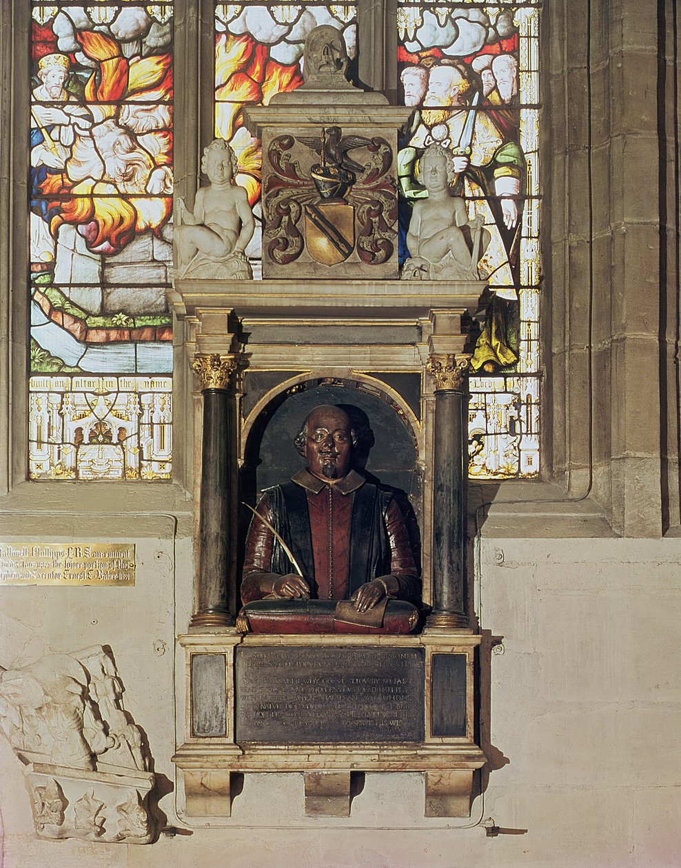 Monument til William Shakespeare (1564–1616) ca. 1616–23 (stein og marmor) av Gheerart Janssen