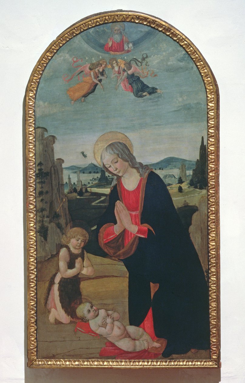 Madonna og spedbarnet St. Johannes døperen som tilber Kristusbarnet (panel) av Gherardo di Giovanni