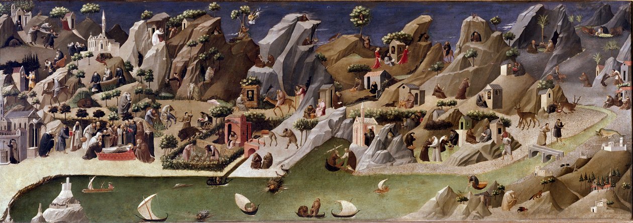 La thebaide des hermits Beskrivelse av livet til eremittene i ørkenen - Detrempe på tre tilskrevet Gherardo Starnina (1300-1400-tallet). 1400 ca. Dim 2x0,8 m Firenze, galleria degli uffizi (Uffizi) av Gherardo Starnina