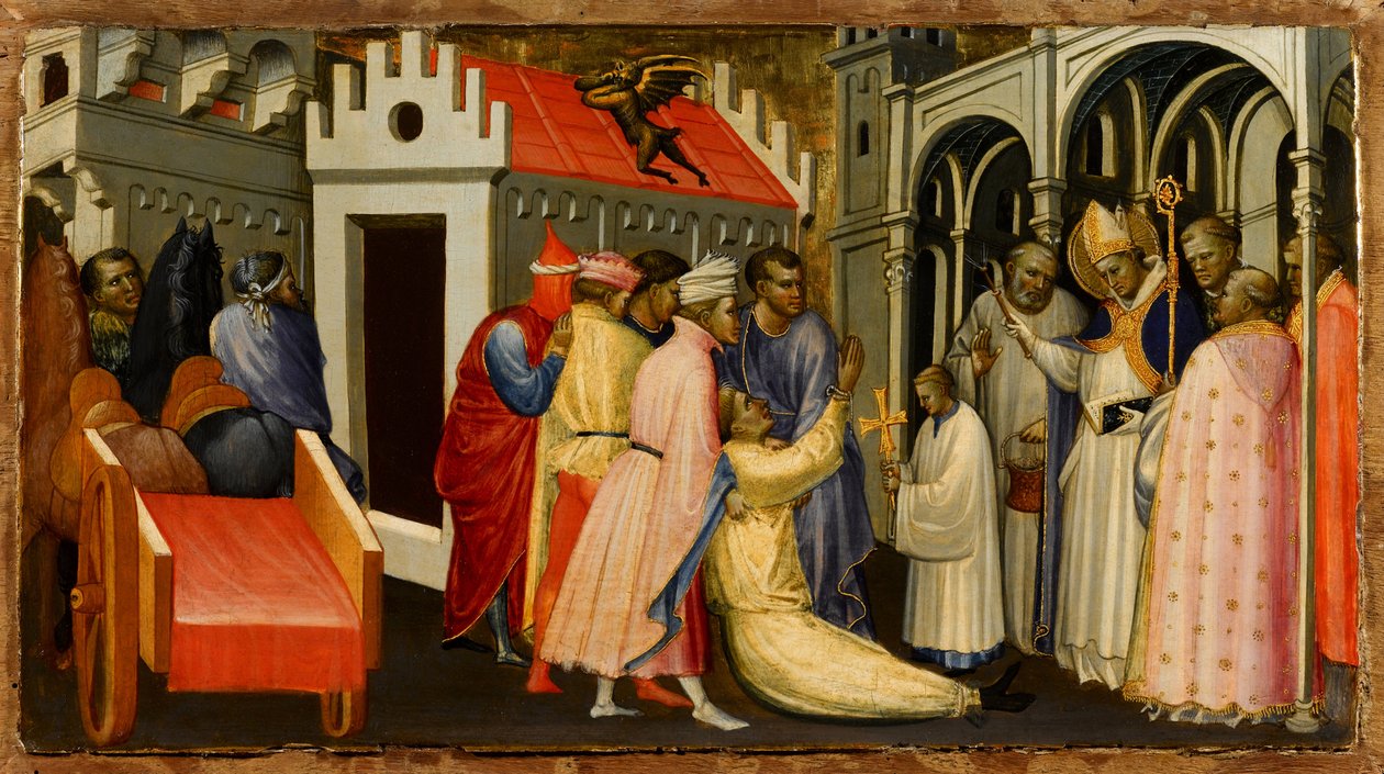 Den hellige Hugh av Lincoln eksoriserer en mann besatt av djevelen, 1404-1407 av Gherardo Starnina