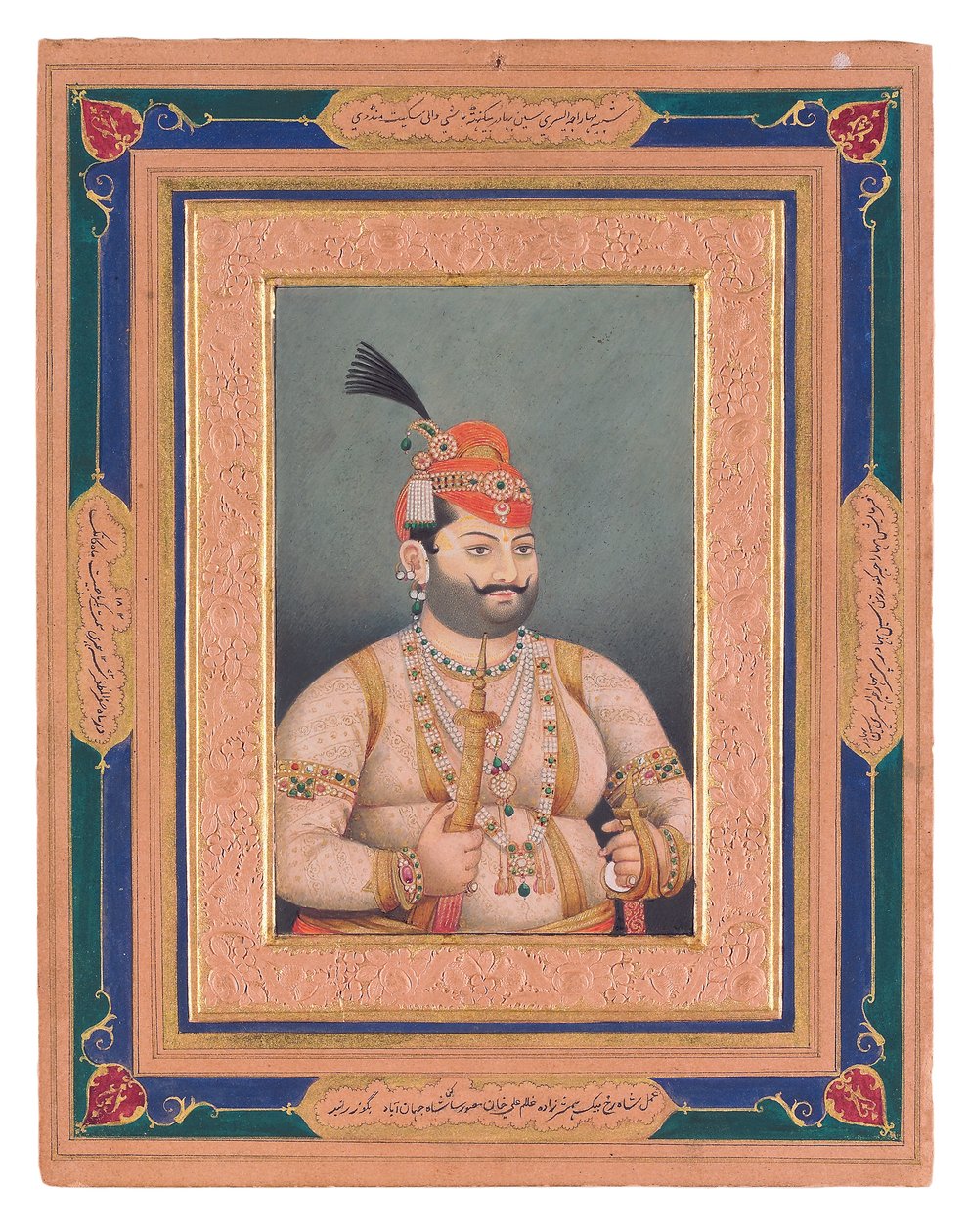Portrett av Maharaja Ishwari Sen fra Mandi, 1855 (ugjennomsiktig wc og gull på papir) av Ghulam Ali Khan