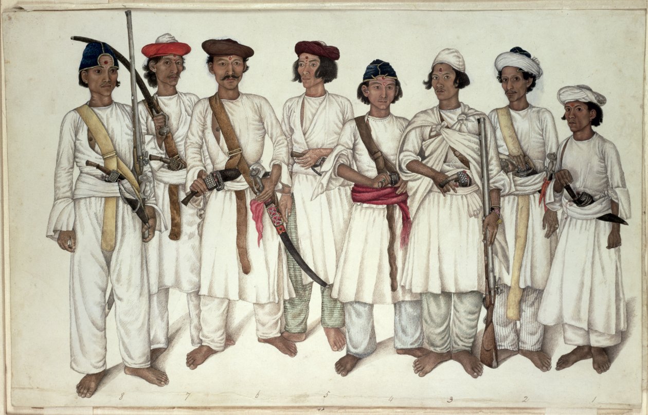 Åtte Gurkhaer, 1815 av Ghulam Ali Khan