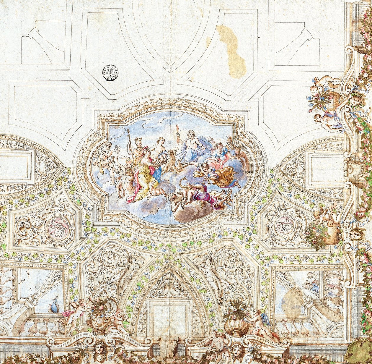 Sammensetningsstudie for en takdekorasjon av Giacinto Calandrucci