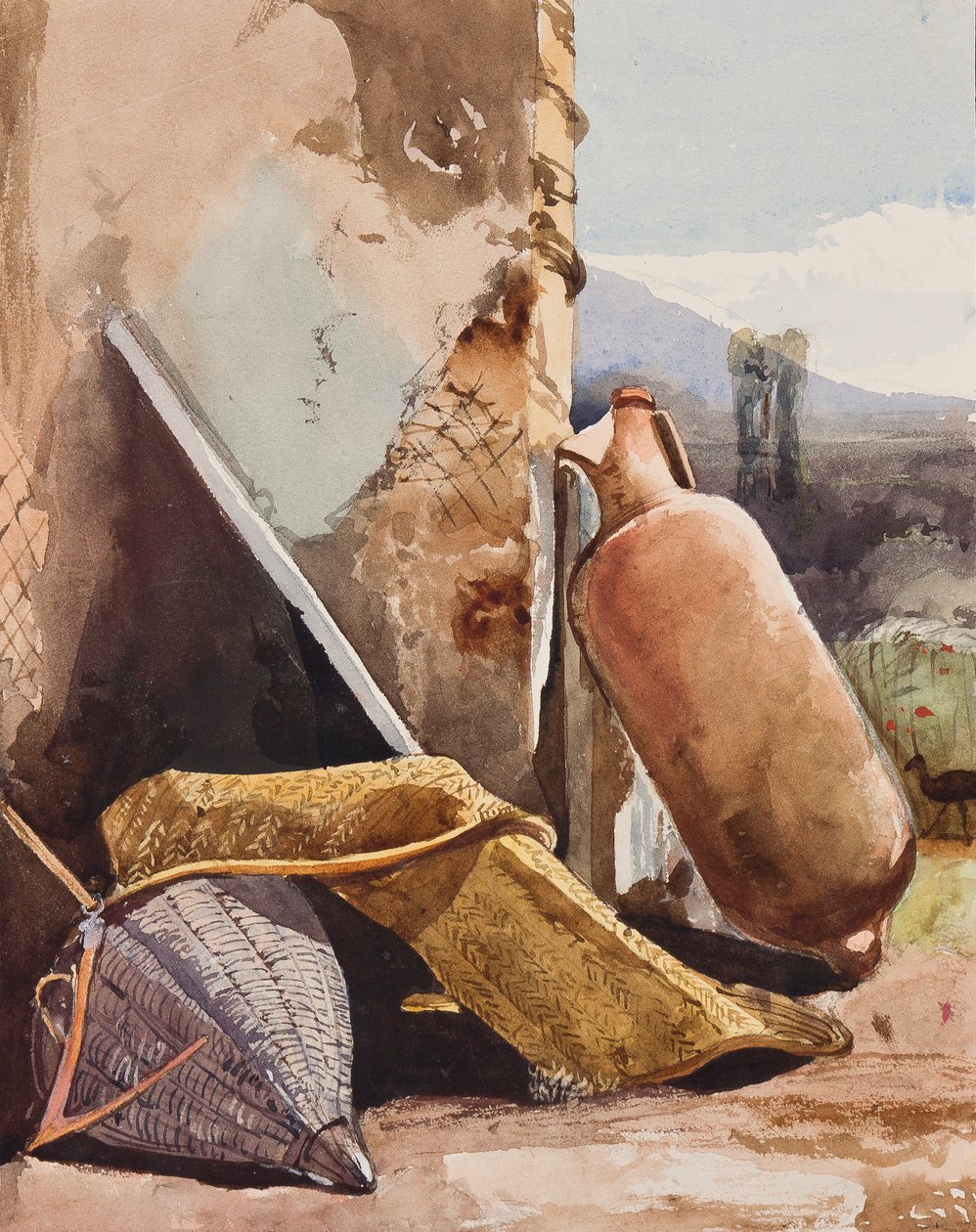 Kurver og amfora med fugl, med tillegg av en Borbone-elev (blyant, wc og gouache på papir) av Giacinto Gigante