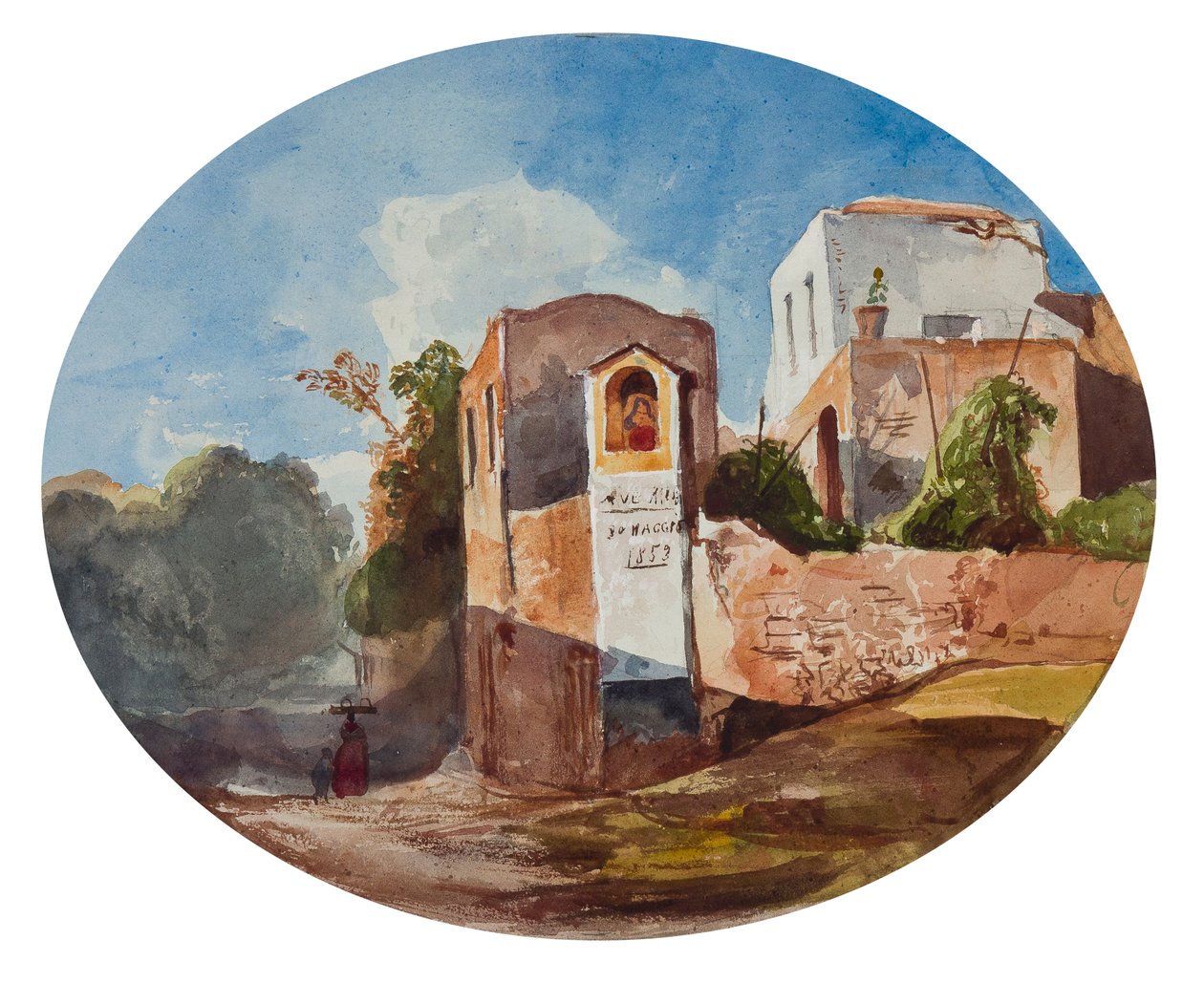 Helligdom ved veien, med tillegg av en Borbone-elev, 1853 (blyant, wc og gouache på papir) av Giacinto Gigante