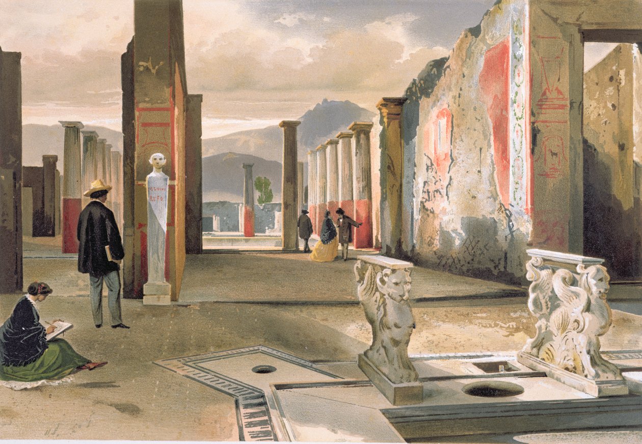 Turister som besøker ruinene av Pompeii, ca. 1860 av Giacinto Gigante