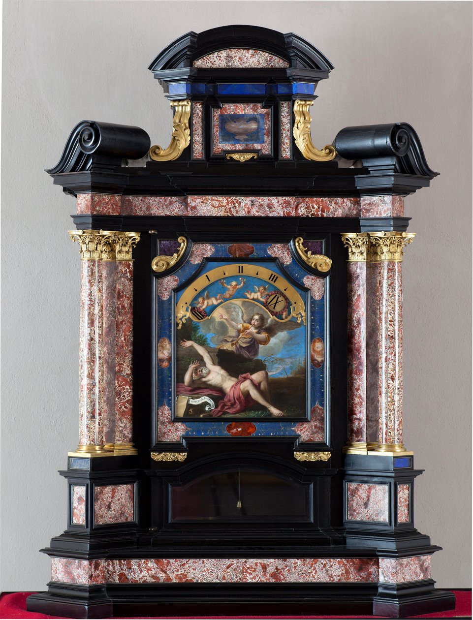 Klokke med representasjon av den hellige Hieronymus som hører ved trompeten av siste dom Maleri av Giacinto Brandi (1621-1691) Struktur og mekanisme realisert av Giuseppe Campani - 1600-tallet Dim 128x100x44 cm Genes musei di strada nuova av Giacinto Brandi