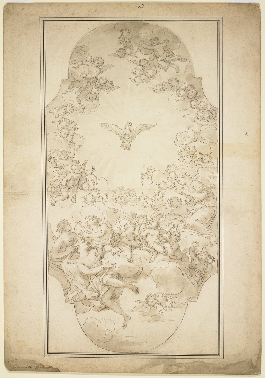 Den hellige ånd, 1680-tallet (penn og brunt blekk og vask over spor av svart kritt) av Giacinto Brandi