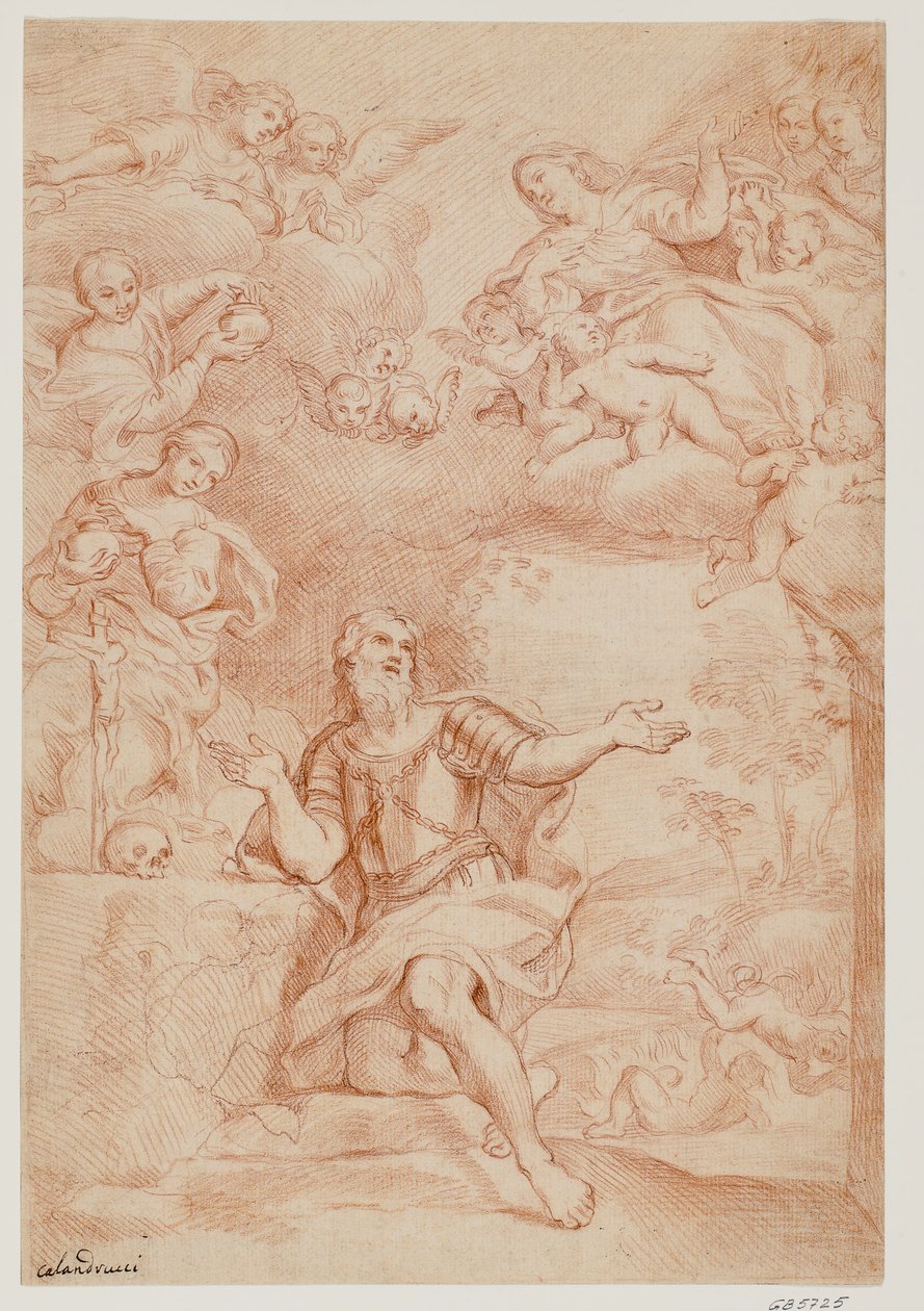 Madonnaen og to kvinner (de tre Marys) dukker opp i en visjon til St. William av Aquitaine av Giacinto Calandrucci