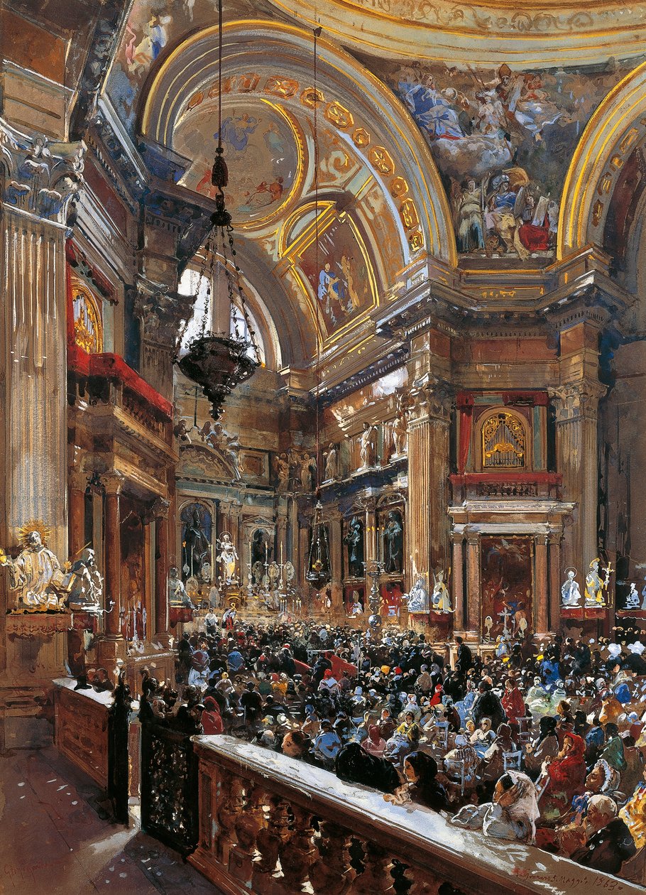 Interiør i kapellet til St Januarius' Treasure (San Gennaros Treasure) av Giacinto Gigante
