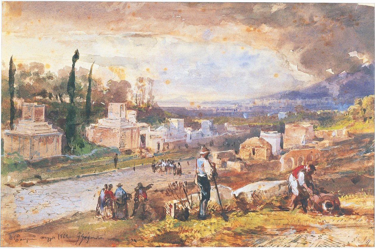 Italia, Pompeii, The Street of Tombs 1862 (akvarell) av Giacinto Gigante