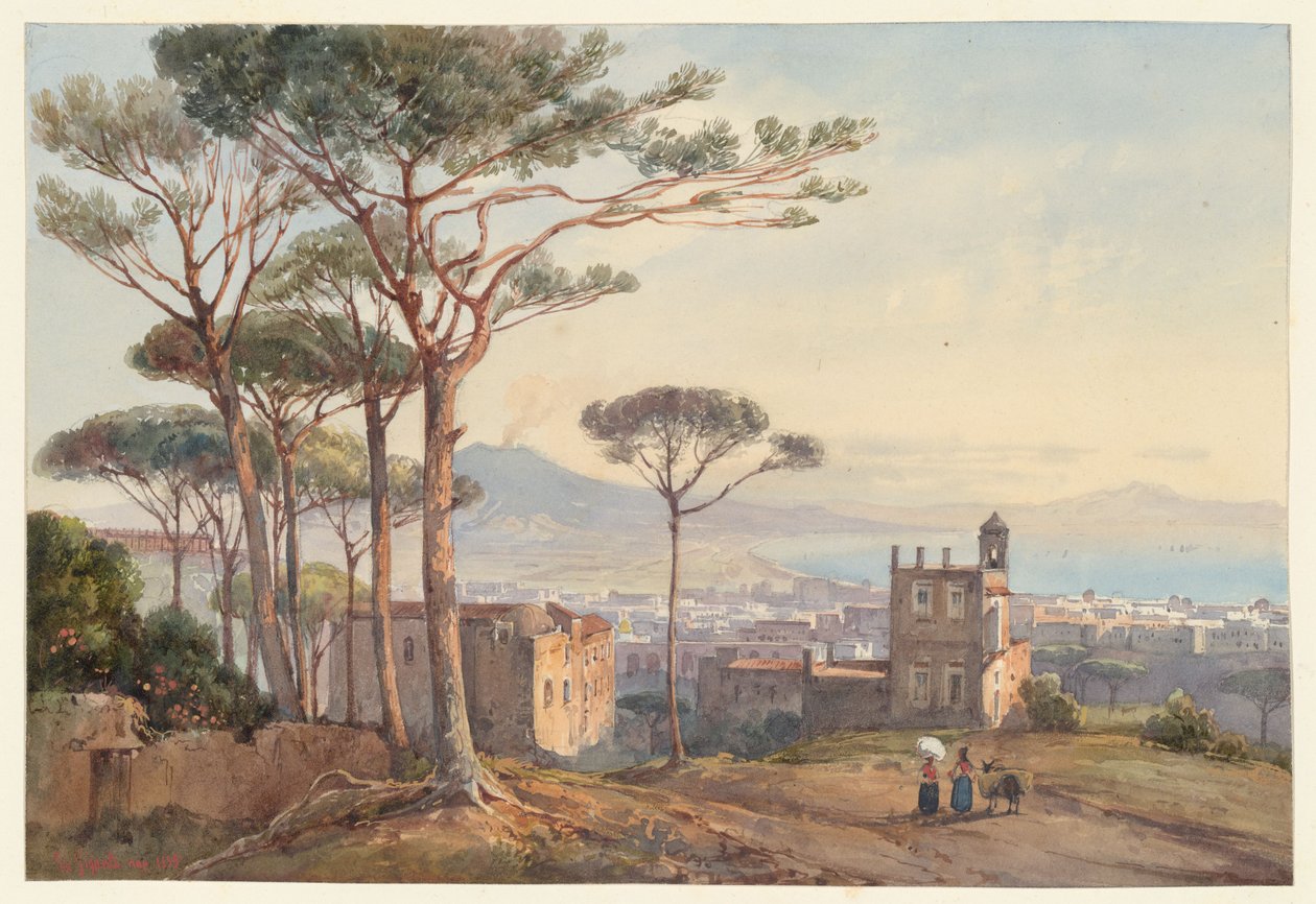 Napoli sett fra Conocchia, ett av fire små motiver av Napoli fra et Album Amicorum av Giacinto Gigante