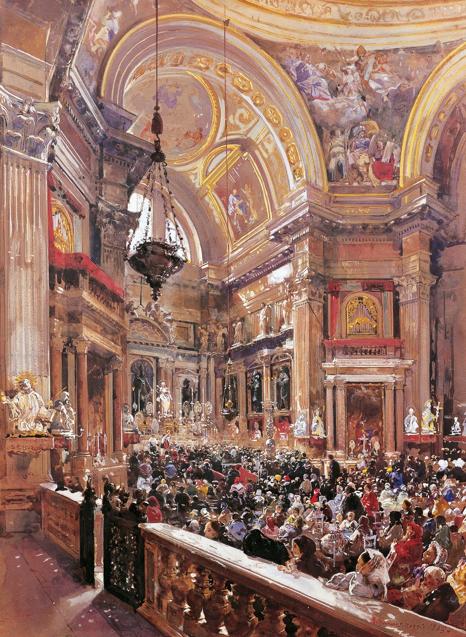 Kapellet til St. Gennaro i katedralen i Napoli, av Giacinto the Giant (1806-1876), tempera. av Giacinto Gigante
