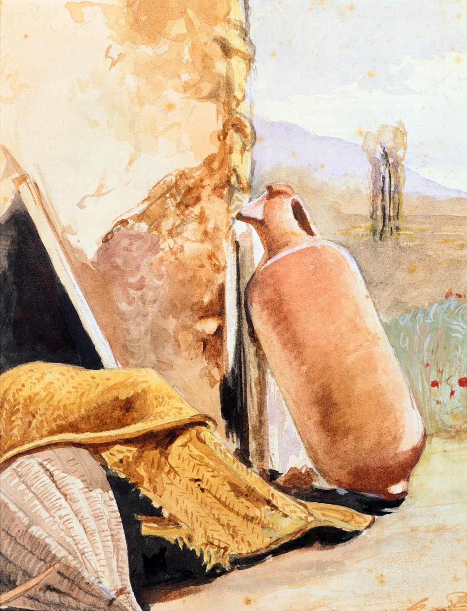 Stilleben med kanne og landskap av Giacinto Gigante