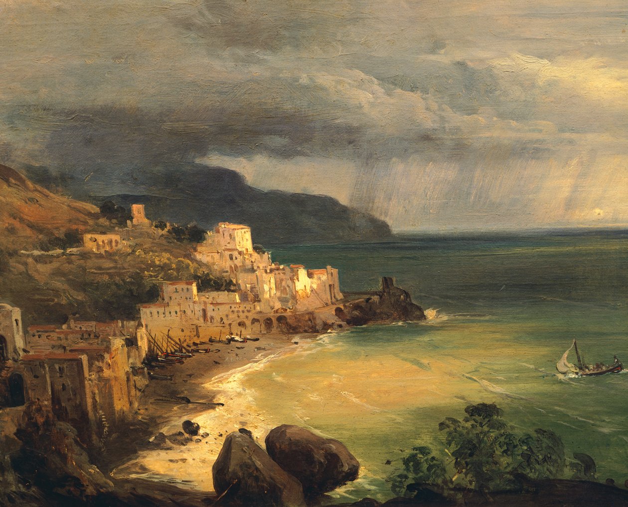 Storm på Amalfikysten og Napolibukta av Giacinto Gigante (1806-1876), Italia av Giacinto Gigante