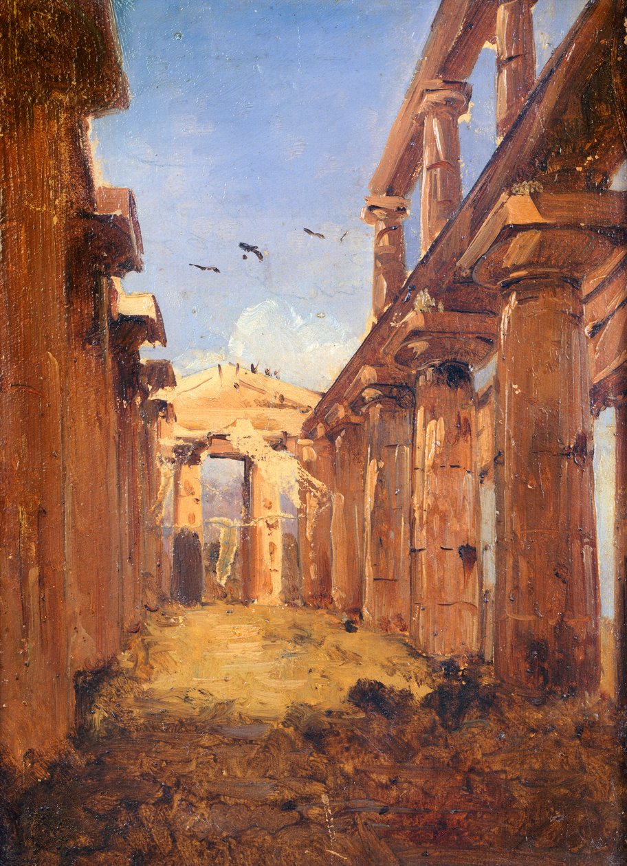 Basilica of Paestum 1845-1848 (olje på lerret) av Giacinto Gigante