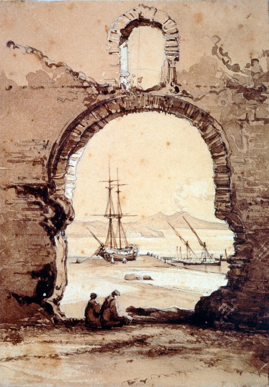 Napolibukta fra Posillipo, av Giacinto Gigante (1806-1876), akvarell. av Giacinto Gigante