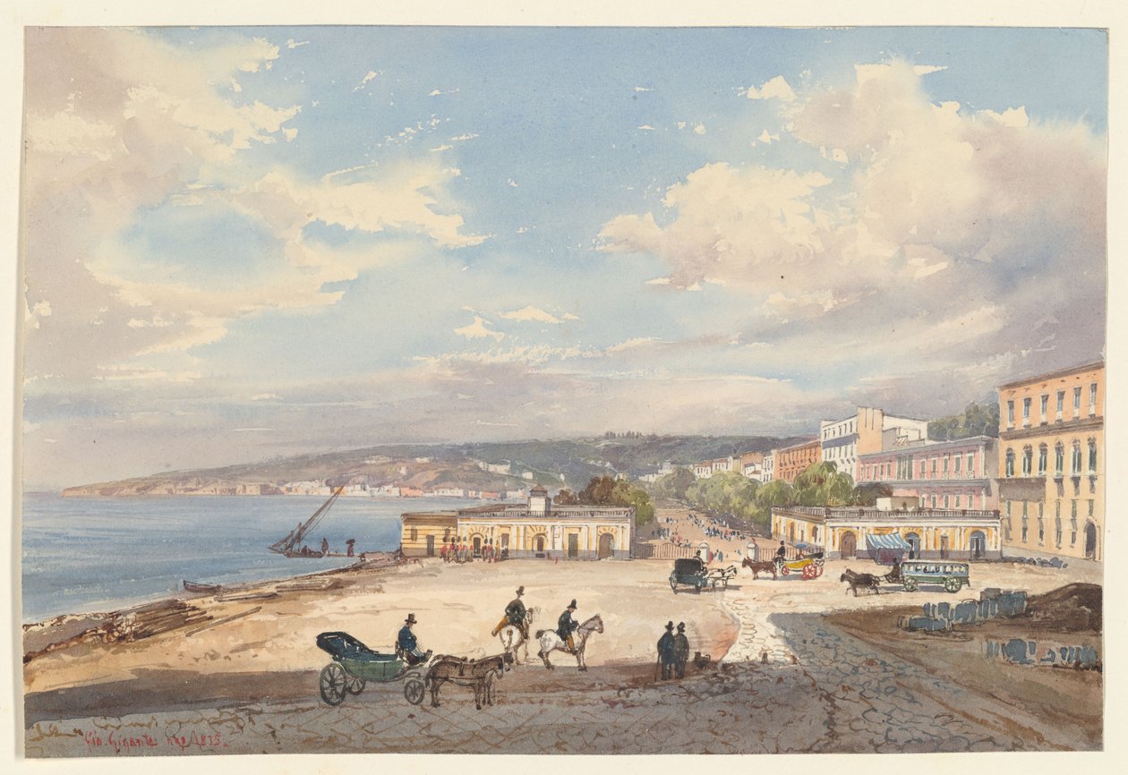 Utsikt fra Posillipo mot nord, ett av fire små bilder av Napoli fra et Album Amicorum av Giacinto Gigante